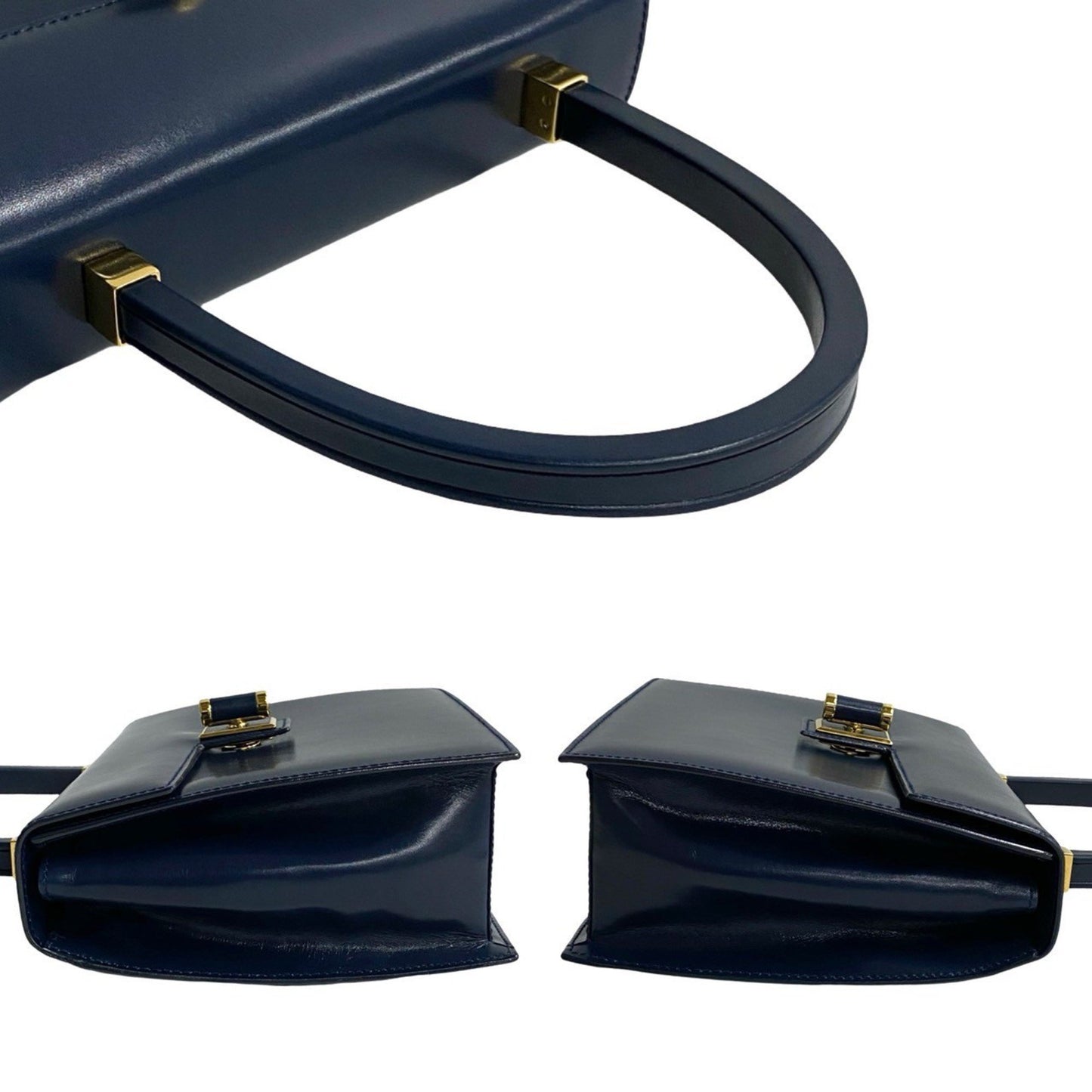 Gucci Old Gucci Gg Logo Hardware Leather Genuine Handbag Navy 86472