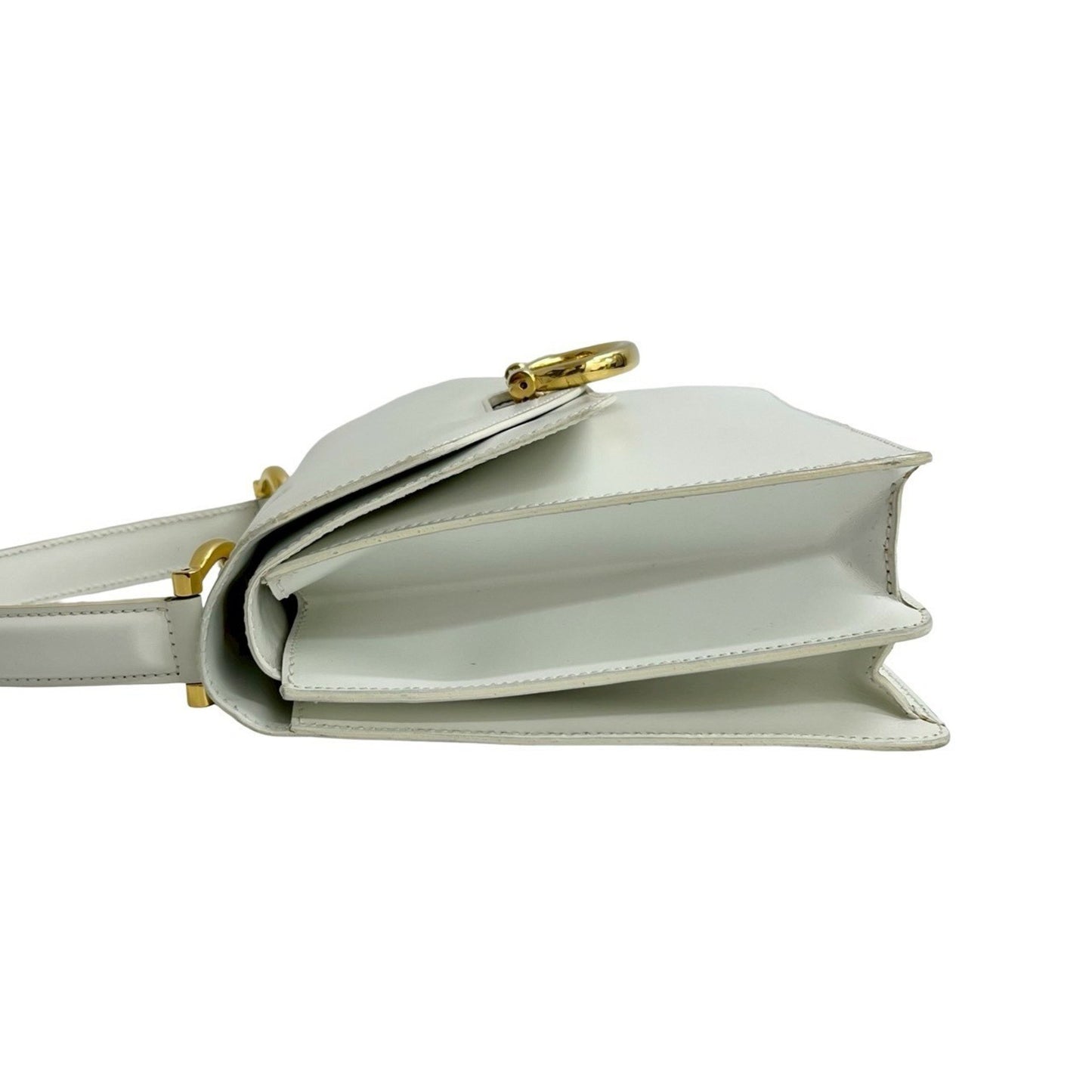 Celine Logo Gold Calf Leather Handbag Mini Tote Bag White 15154