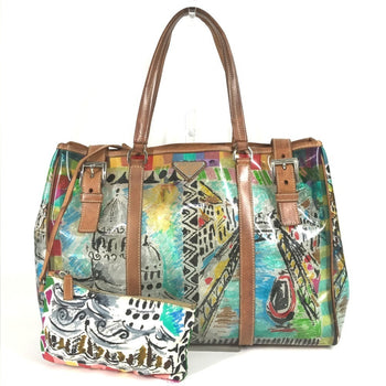Prada Br2515 Venetian Print All-Over Triangle Logo Plaque Shoulder Bag/Tote Bag In Vinyl And Leather