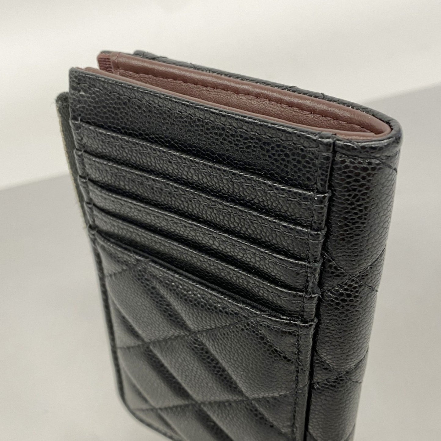 Chanel Wallet/Coin Case Matelasse Caviar Leather Black Champagne