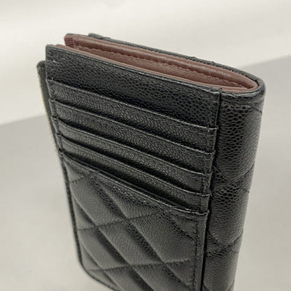 Chanel Wallet/Coin Case Matelasse Caviar Leather Black Champagne