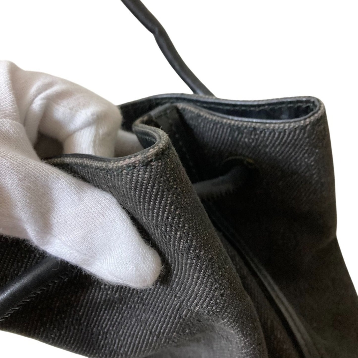 Gucci Gg Denim Canvas Tote Bag With Leather Handles