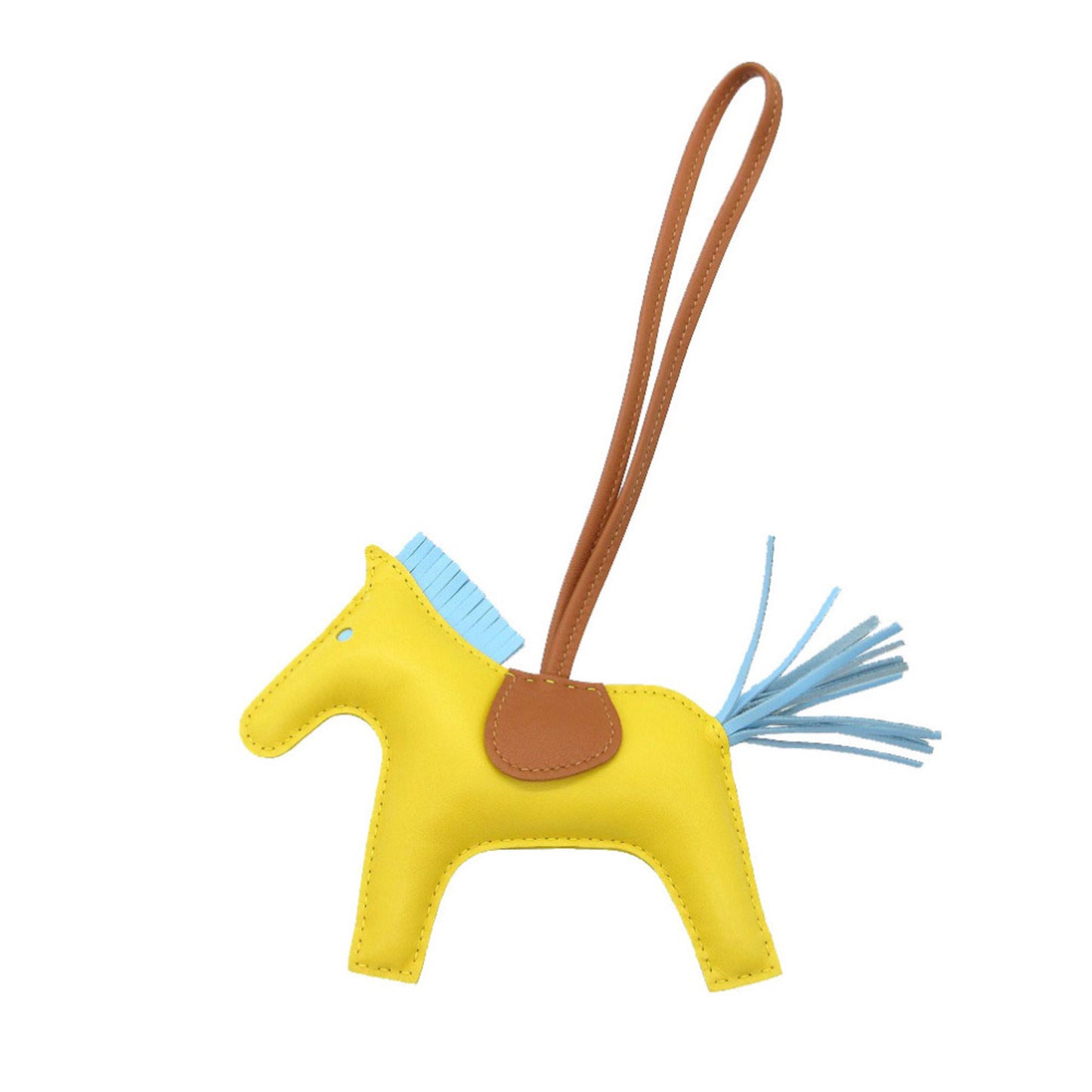 Like New Herms Rodeo Mm Bag Charm Keychain In Anjou Milo Jaune-Naples/Cleste Gold With D Stamp