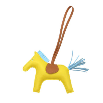 Like New Herms Rodeo Mm Bag Charm Keychain In Anjou Milo Jaune-Naples/Cleste Gold With D Stamp