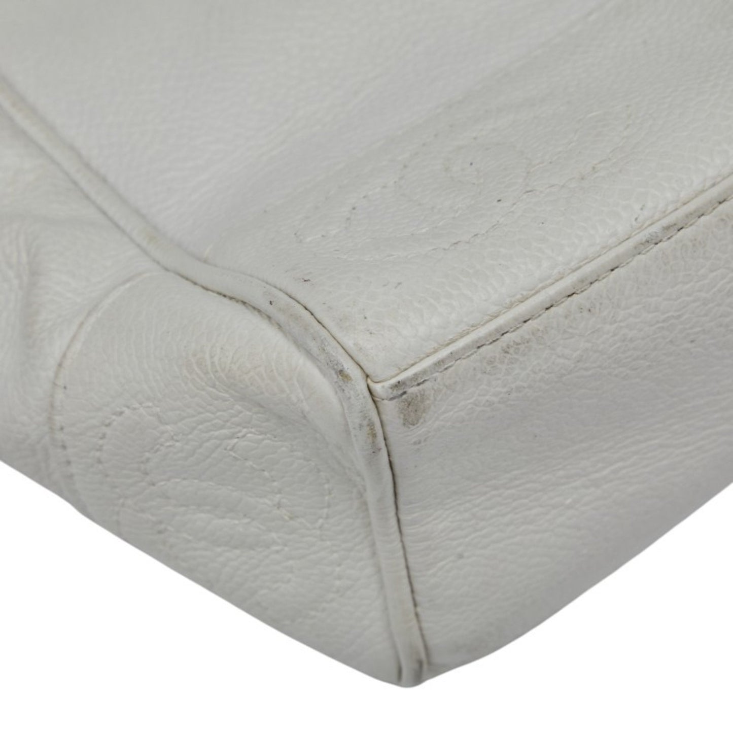 Chanel Triple Coco Mark Chain Shoulder Bag In White Caviar Skin