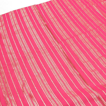 Celine Large Stole Border Pattern Silk Shawl Vivid Pink X Gold Thread