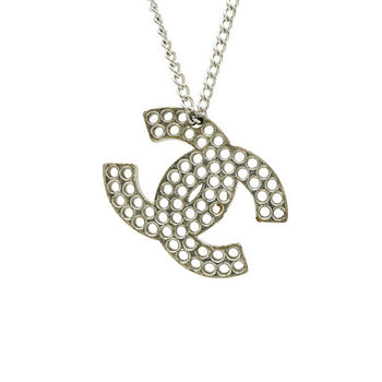 Chanel Coco Mark Punching Necklace Pendant Metal Silver 03 P