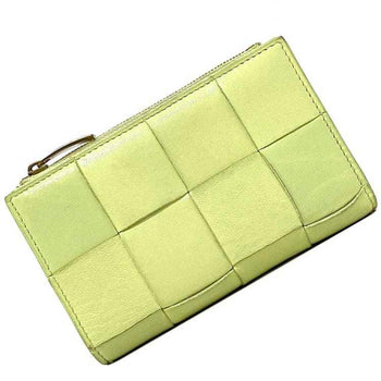Bottega Veneta Bi-Fold Wallet Light Green Yellow Intrecciato Leather Bottega Veneta 10 Pieces Soft
