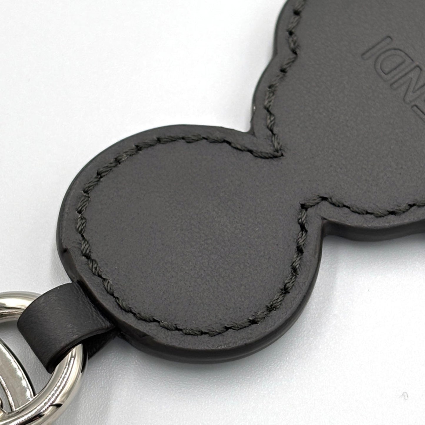 Fendi Key Motif Charm Keychain Black White Leather Bag Ring