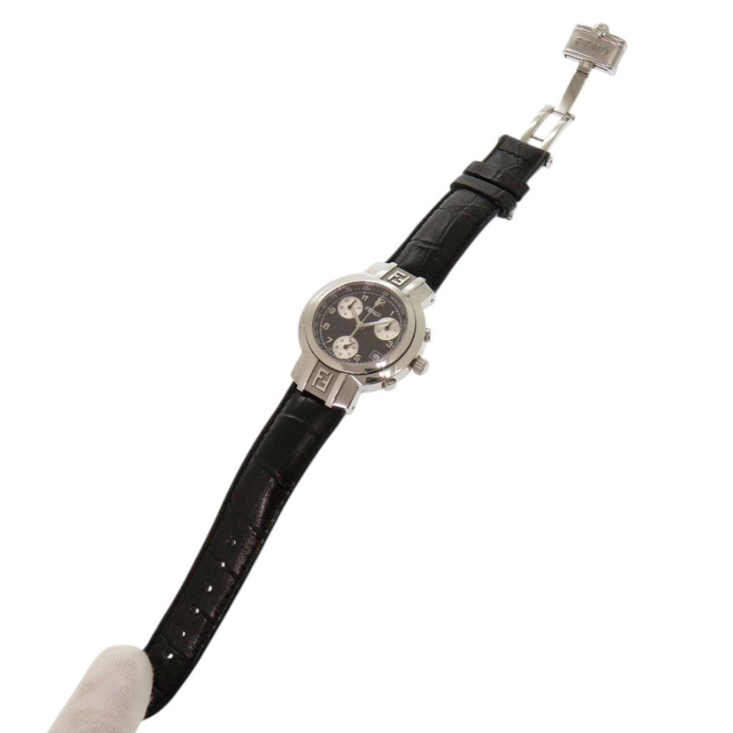 Fendi 4500L Horology Chronograph Stainless Steel Leather Black Quartz Watch