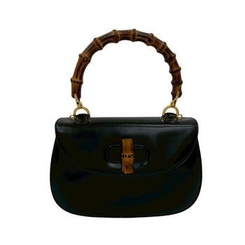 Gucci Old Gucci Bamboo Turnlock Leather Handbag/Mini Tote Bag In Black 55734
