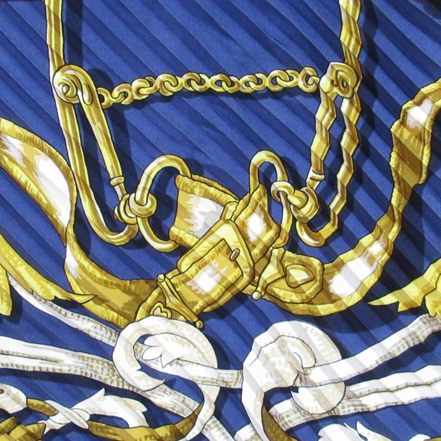 Hermes Le Mors A La Conetable Pleated Silk Scarf/Muffler In Navy