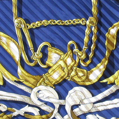 Hermes Le Mors A La Conetable Pleated Silk Scarf/Muffler In Navy