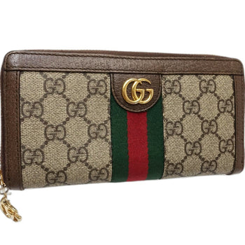 Gucci Gucci Long Wallet 523154 Ophidia Zip Around Gg Supreme Canvas Beige Ebony 181217