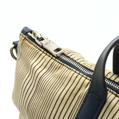 Prada Prada Tote Bag Handbag Shoulder Stripe Canvas Leather Beige Purchased At A Domestic Outlet