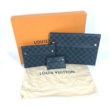 Louis Vuitton N60255 Damier Graphite Alpha Triple Pouch Bag Set Of 3 Long Wallet Business Card