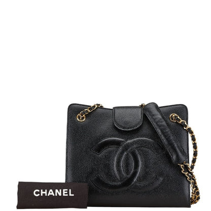 Chanel Coco Mark Chain Shoulder Bag Tote Black Caviar Skin