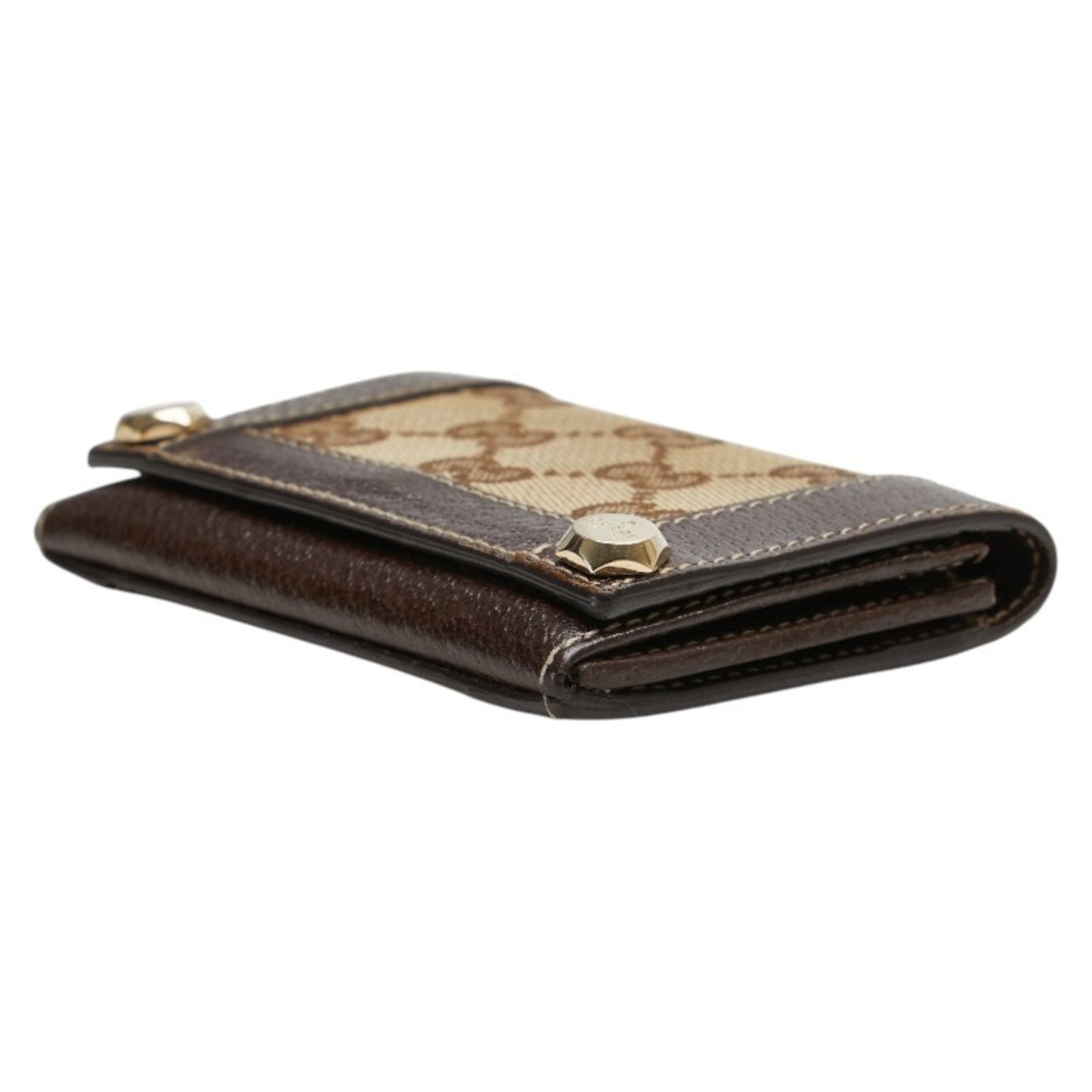 Gucci Gg Canvas Business Card Case 154165 Beige Brown Leather