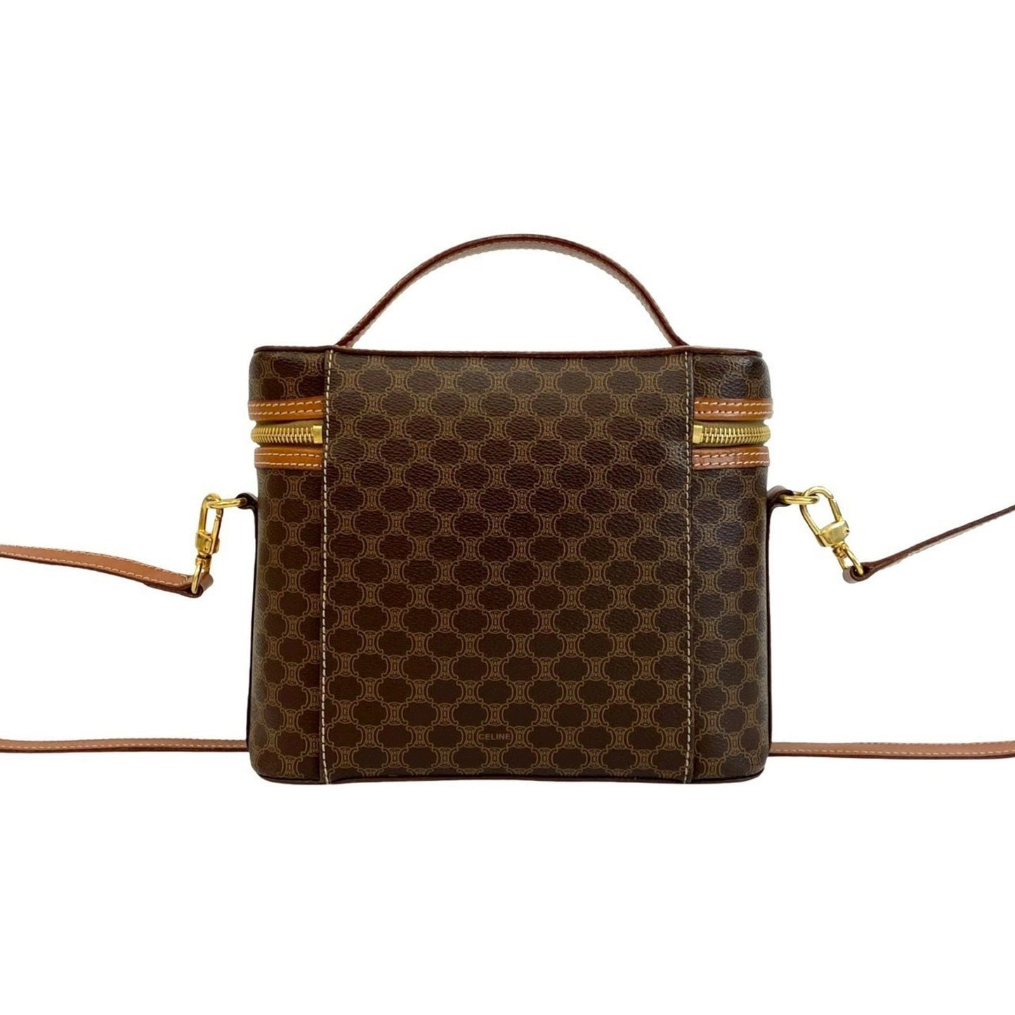 Celine Macadam Blason Triomphe Pattern Circle Logo Leather 2-Way Handbag/Shoulder Bag Brown 56170