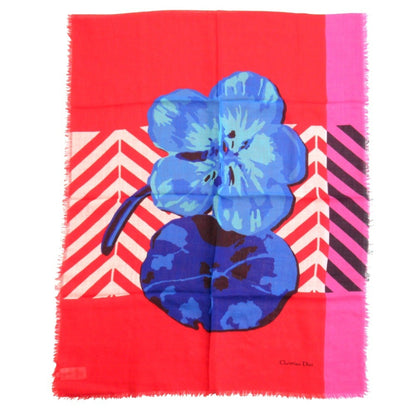 Christian Dior Cashmere Stole/Scarf D-Flower Pop Large Floral Shawl Red Blue Pink