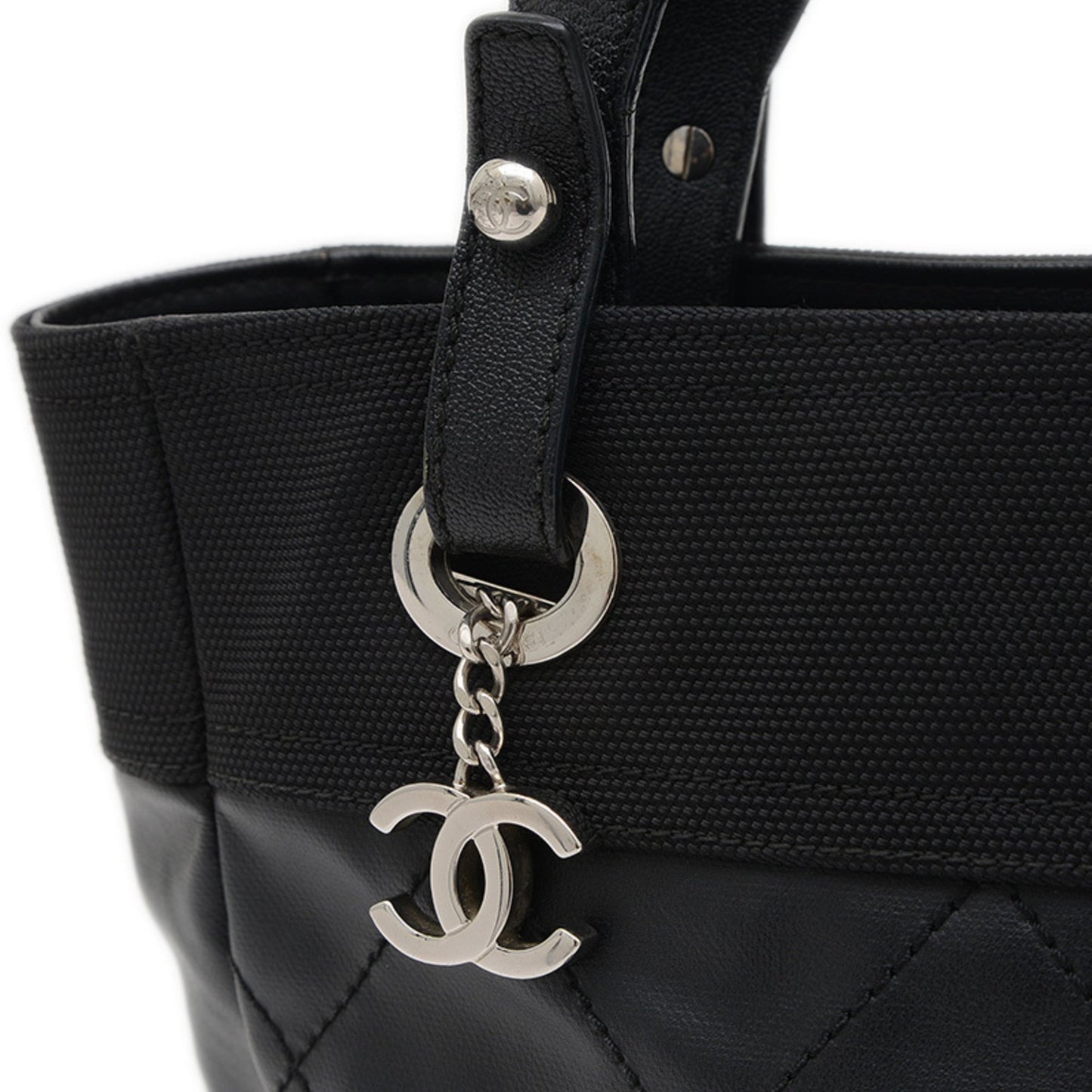 Chanel Paris Biarritz Tote Pm Bag Black Silver Hardware A34208