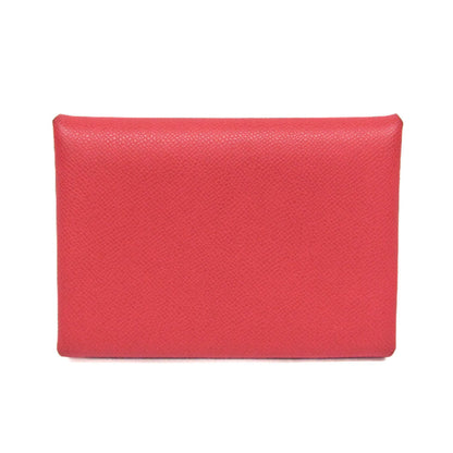Hermes Calvi Duo Leather Card Case Ruby