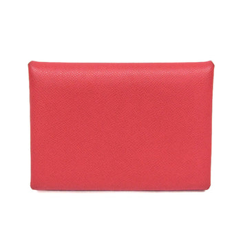 Hermes Calvi Duo Leather Card Case Ruby