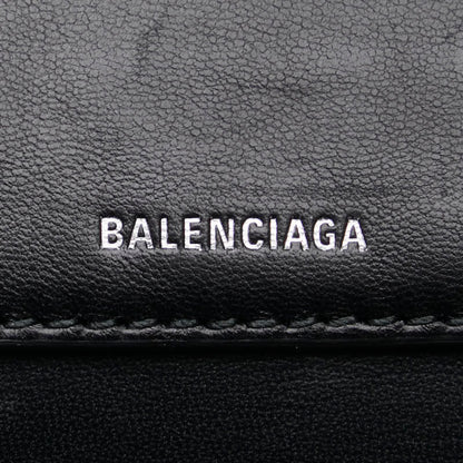 Balenciaga B Logo Trifold Shoulder Wallet 580037 Black Leather