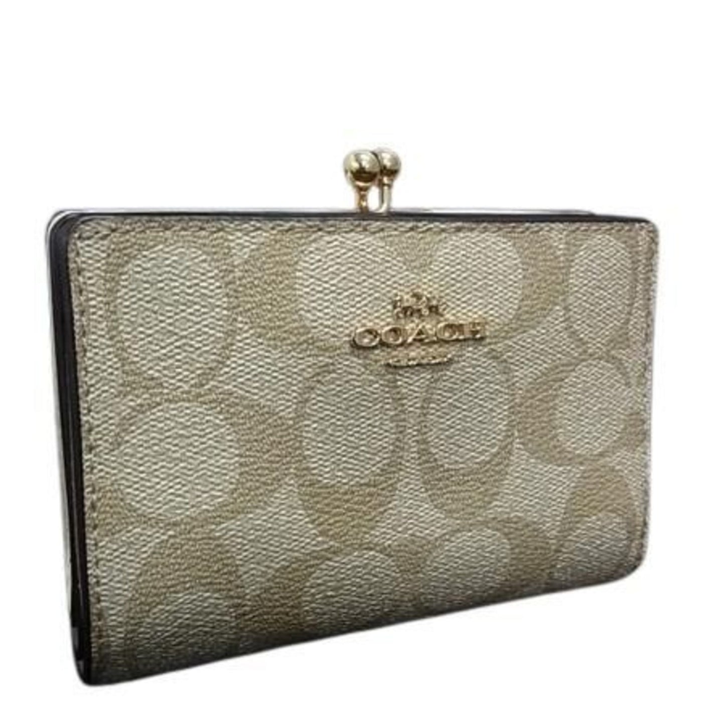 Coach Kisslock Medium Bifold Wallet C8724 In Beige Signature Canvas