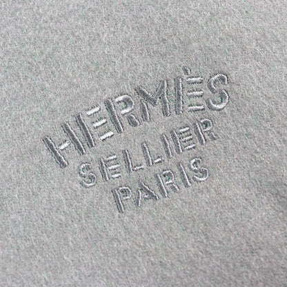 Hermes 100% Cashmere Logo Embroidered Two-Tone Fringed Large Shawl/Stole/Scarf