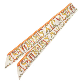 Herms Twilly Alphabet 3 Forest Animal Silk Orange Scarf Muffler 0098 Hermes