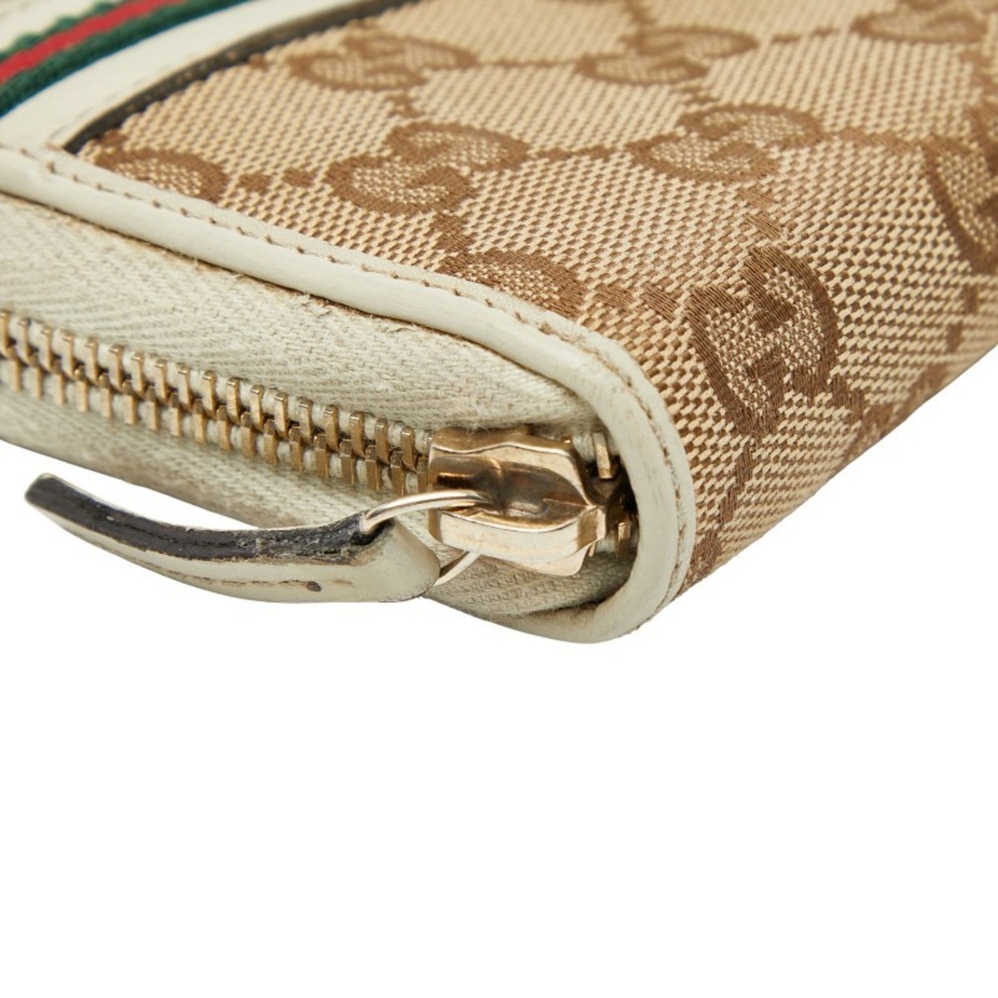 Gucci Gg Canvas Sherry Line Ribbon Round Zip Long Wallet 257003 Beige Multicolor Leather