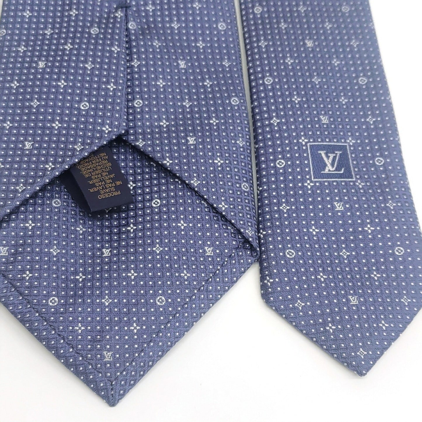 Louis Vuitton 100% Silk Grid Monogram Tie M79433 Blue Navy Ja-23505