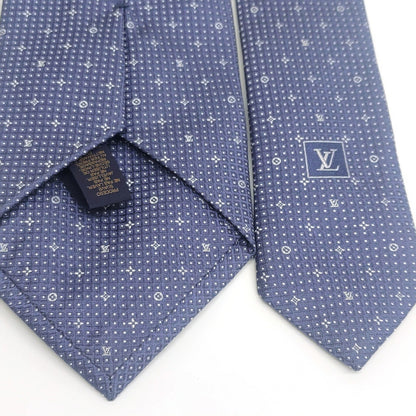 Louis Vuitton 100% Silk Grid Monogram Tie M79433 Blue Navy Ja-23505
