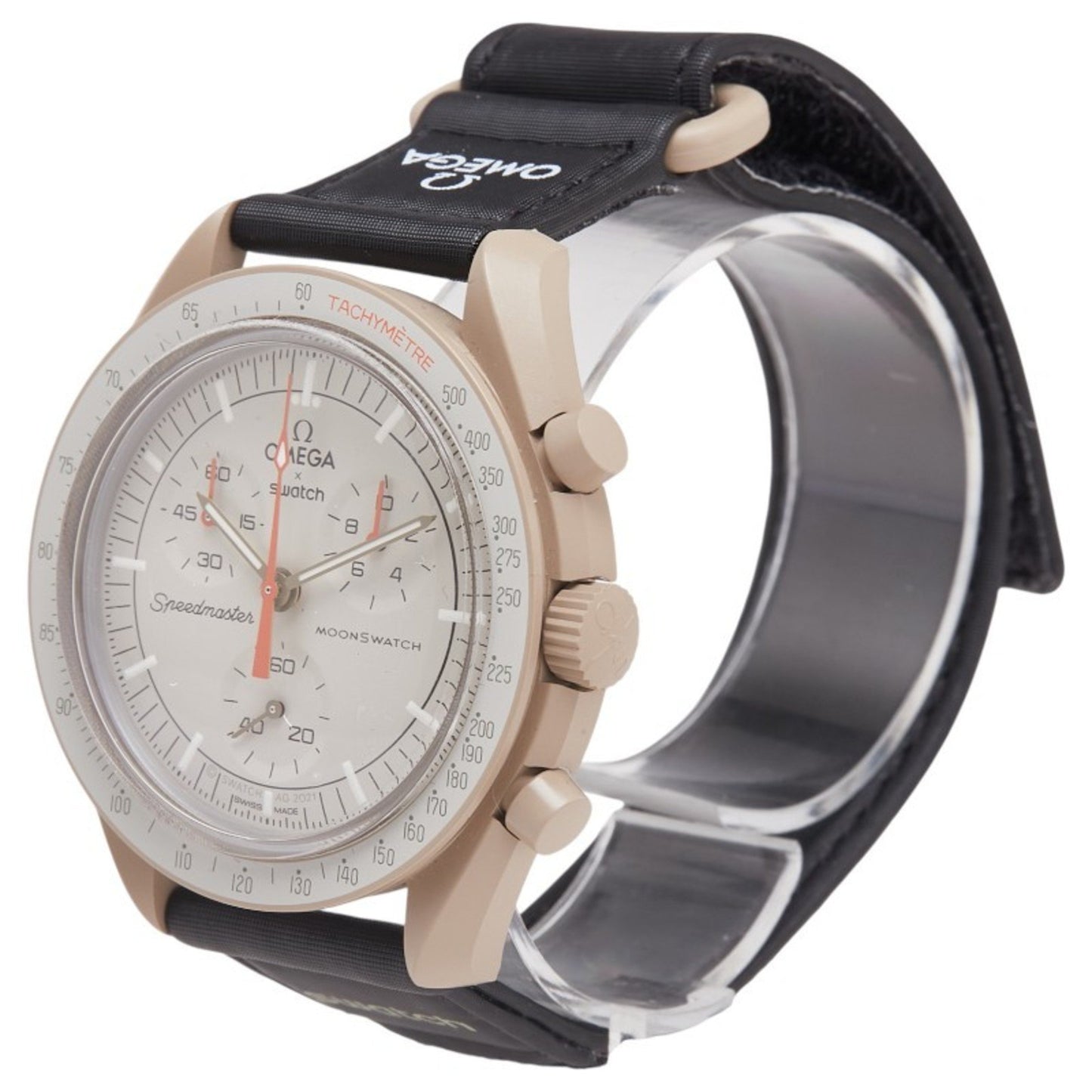 Omega X Swatch Moonswatch Mission To Jupiter Watch So33C100 Quartz Movement Beige Dial Ceramic Nylon