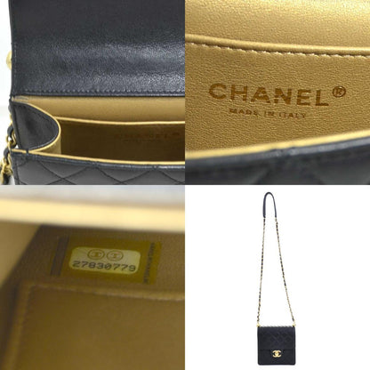 Chanel Shoulder Bag Matelasse Leather Faux Pearl Black Off-White Gold