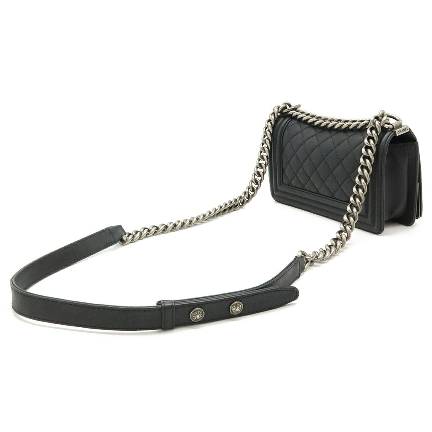 Chanel Boy Chanel Coco Mark Chain Shoulder Bag Leather Black