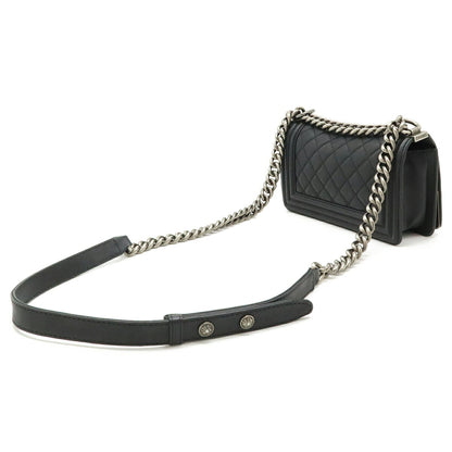 Chanel Boy Chanel Coco Mark Chain Shoulder Bag Leather Black