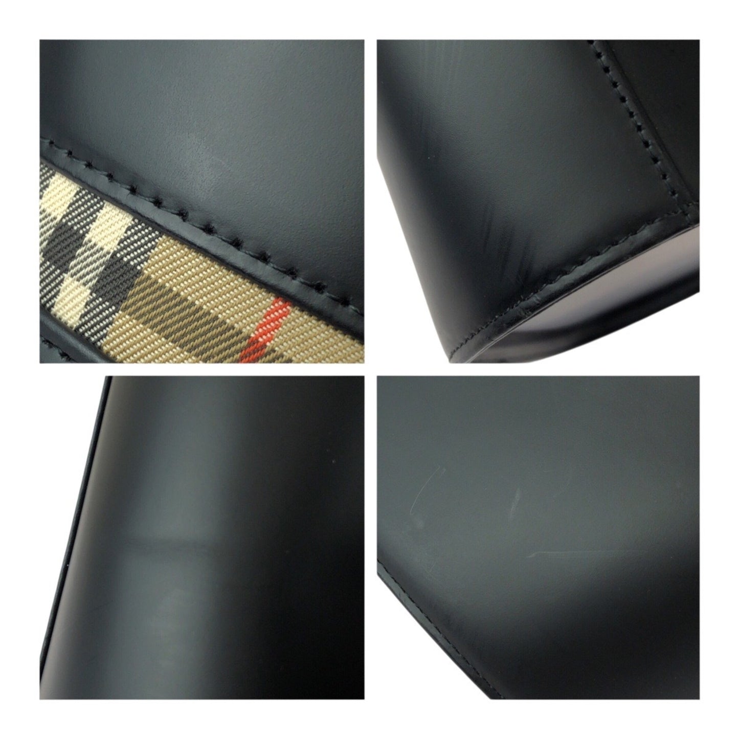 Burberry Nova Check Black Leather Tote Bag