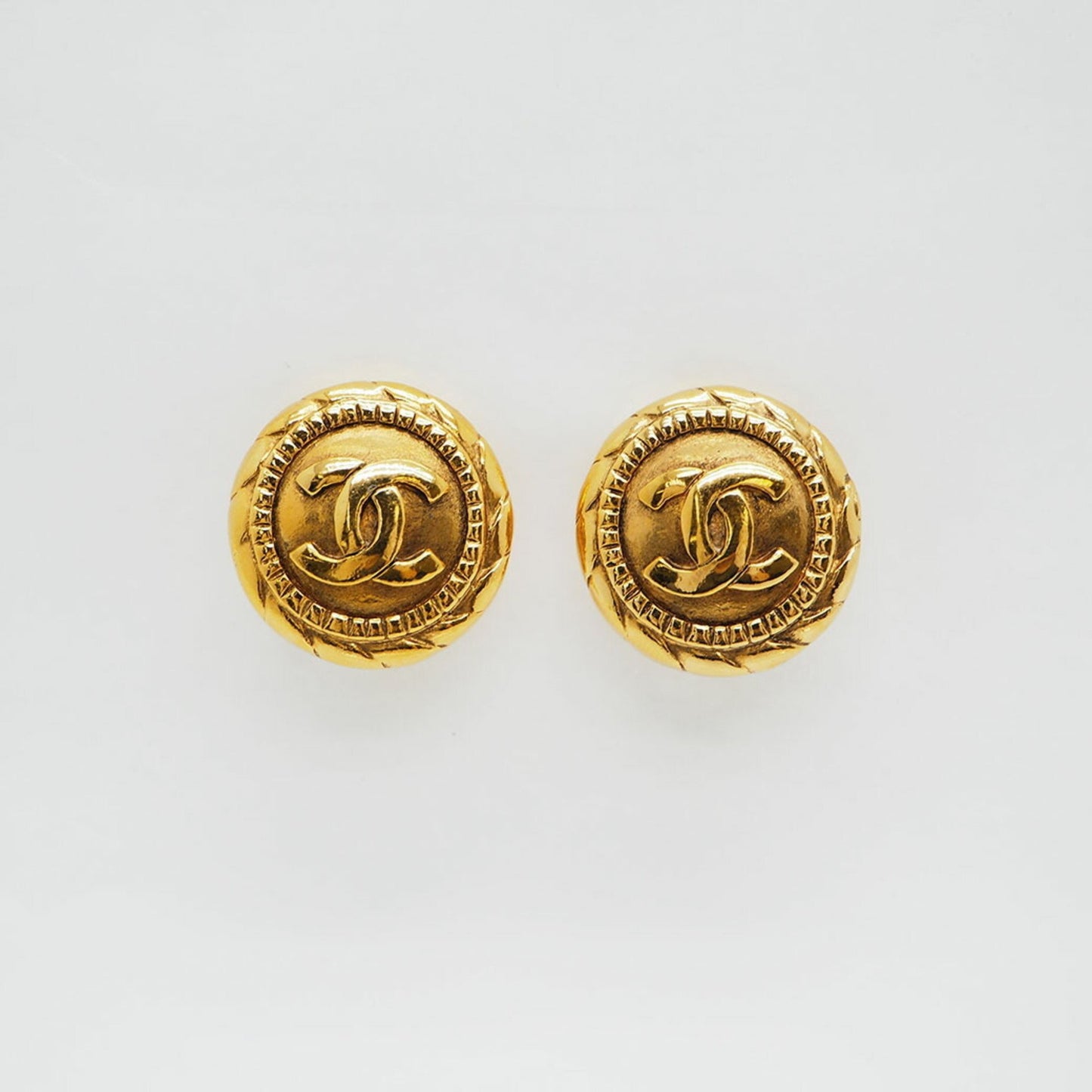 Chanel Round Coco Mark Earrings Gold Medium Size