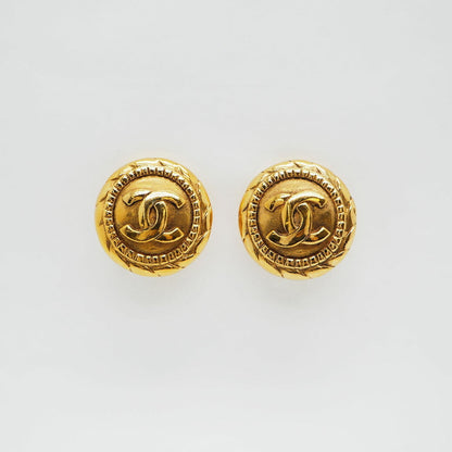 Chanel Round Coco Mark Earrings Gold Medium Size