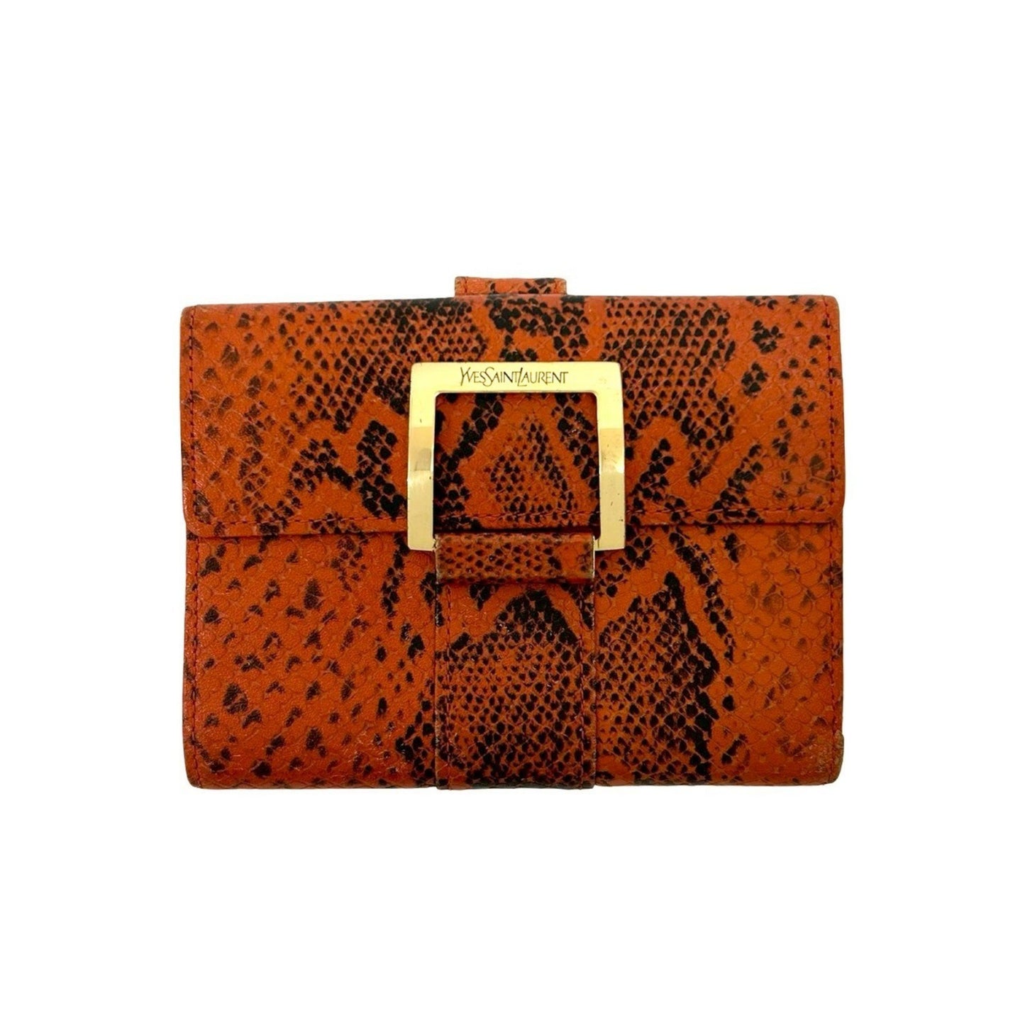 Yves Saint Laurent Logo Embossed Leather Bifold Wallet Orange Black 29891