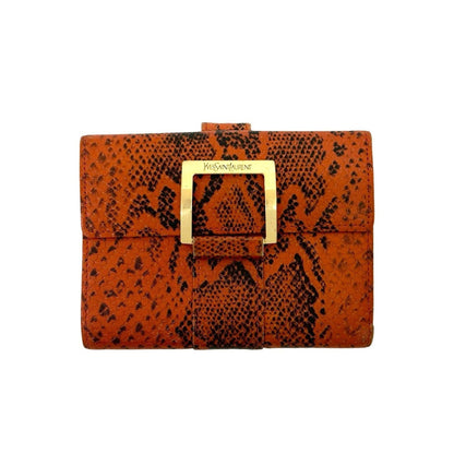 Yves Saint Laurent Logo Embossed Leather Bifold Wallet Orange Black 29891