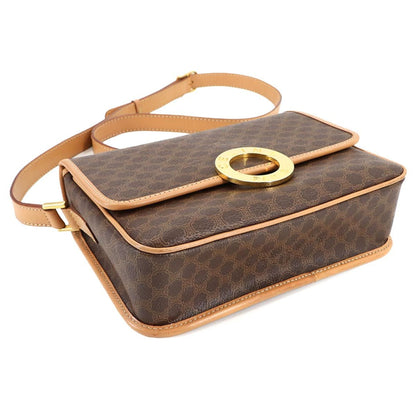 Celine Macadam Shoulder Bag In Brown Leather