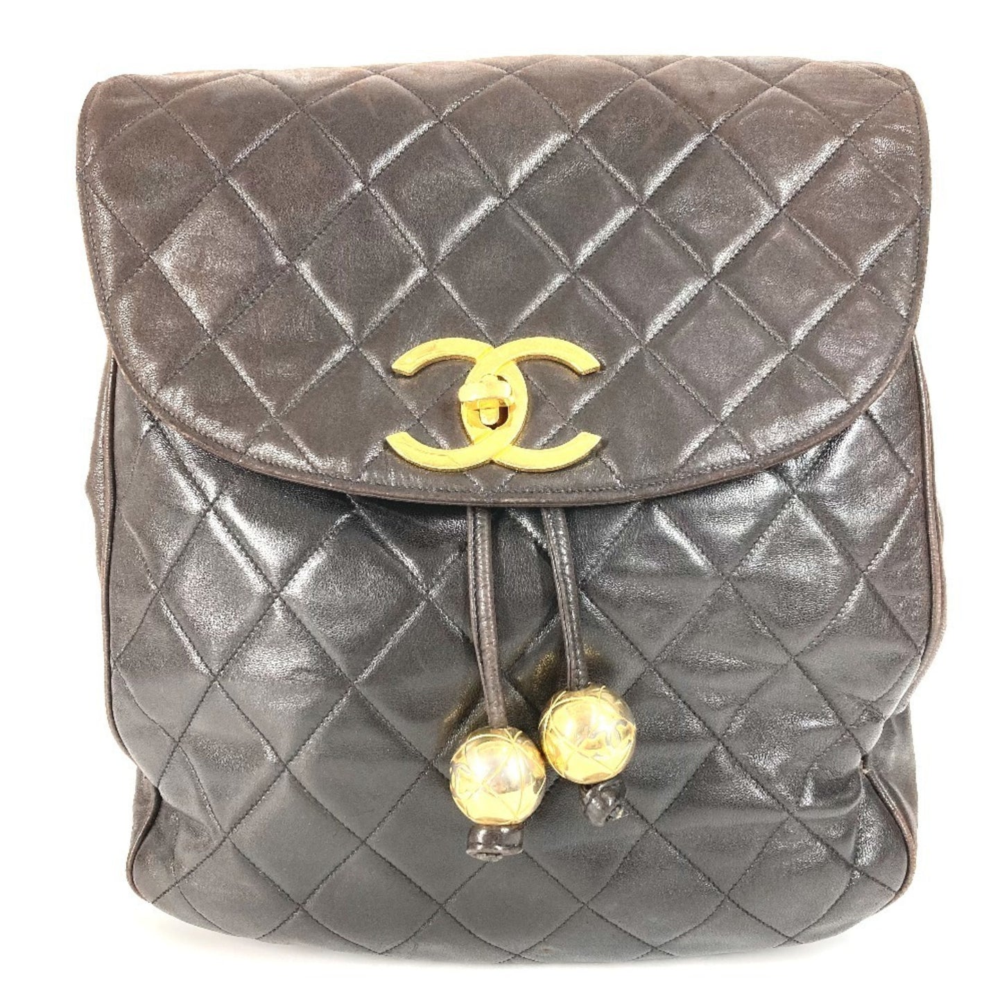 Chanel Matelasse Quilted Vintage Cc Coco Mark Logo Backpack With Ball Drawstring And Chain