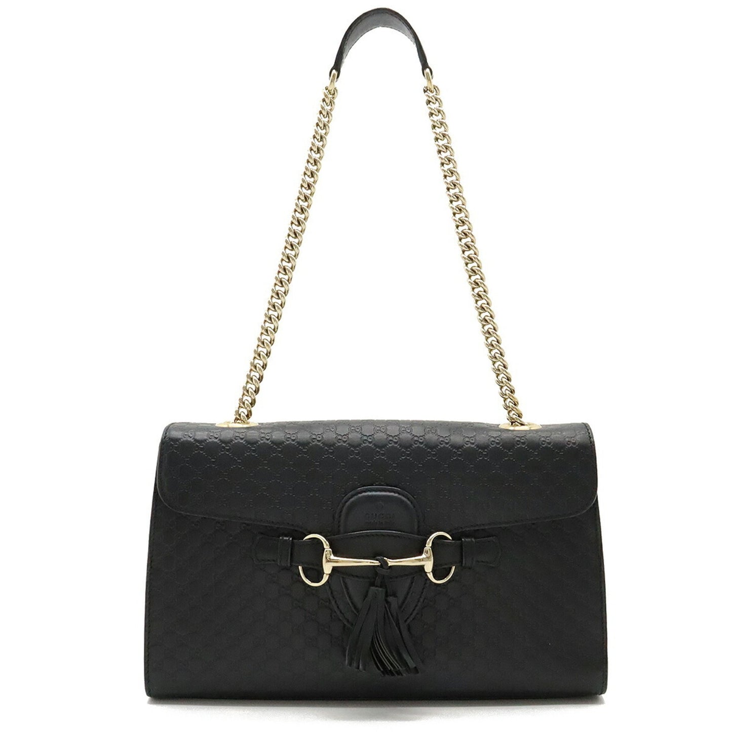 Gucci Micro Guccissima Emily Shoulder Bag Chain Tassel Leather Black 449635
