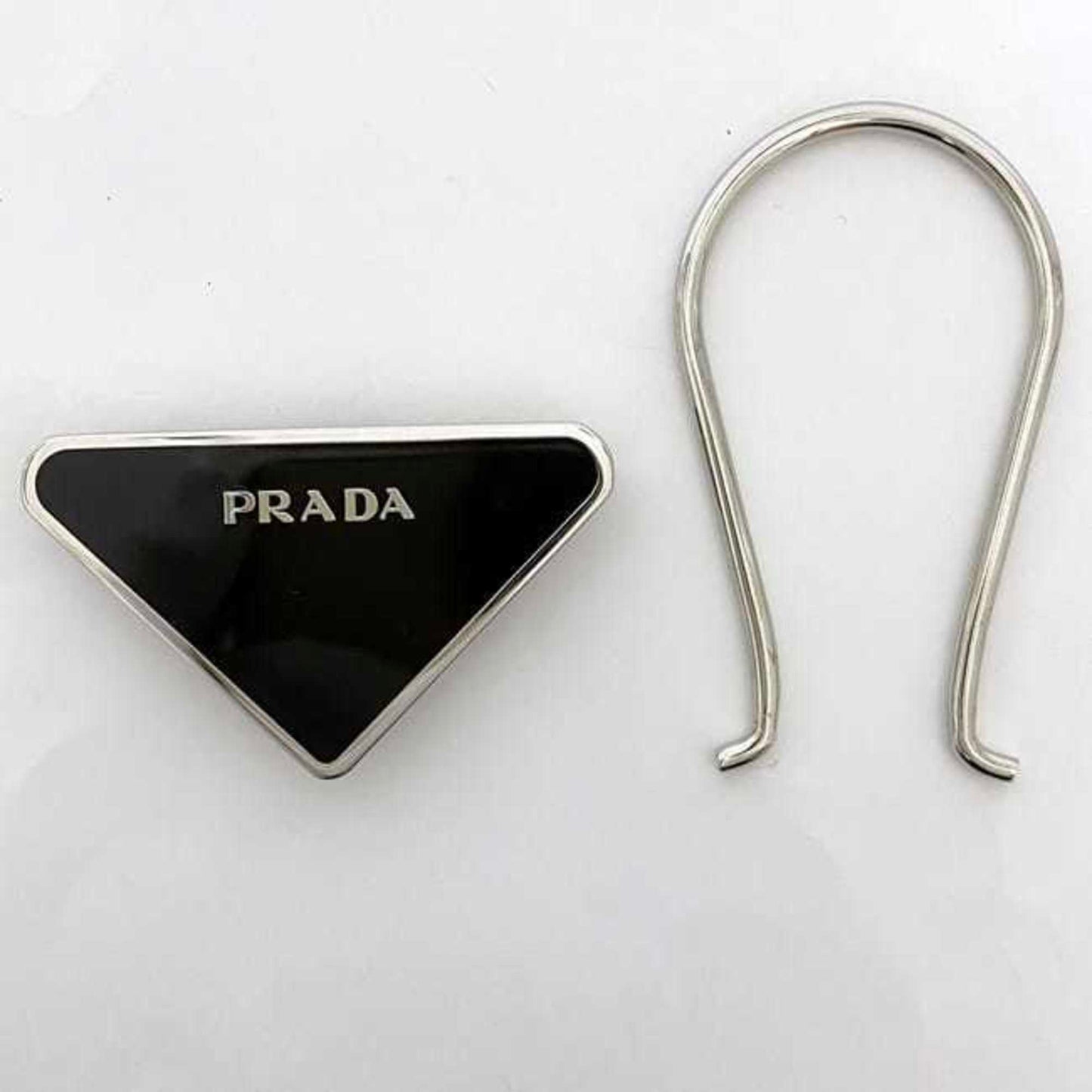 Prada Key Ring Ec-23014 Silver Black M713 Metal Prada Triangle Plate Holder