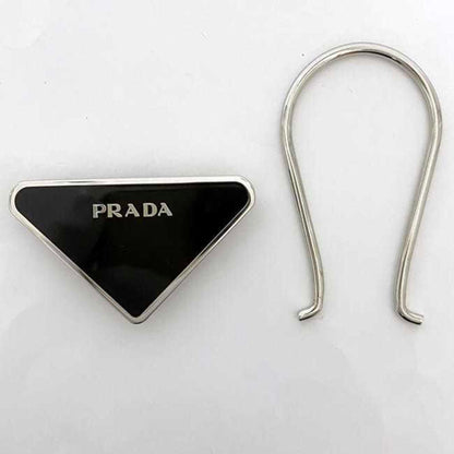 Prada Key Ring Ec-23014 Silver Black M713 Metal Prada Triangle Plate Holder