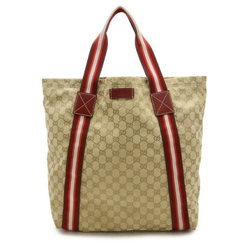 Gucci Gucci Gg Canvas Sherry Line Tote Bag Large Shoulder Beige Red Multicolor 189669