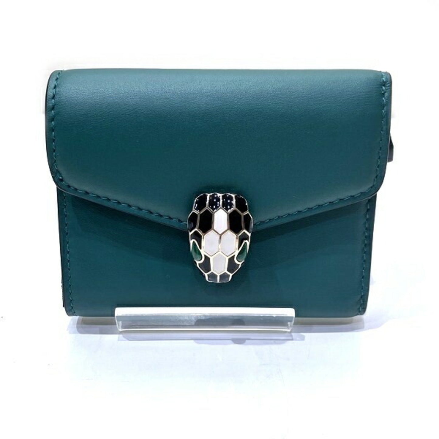 Bvlgari Serpenti Forever Green Snakehead Tri-Fold Wallet